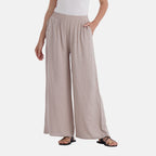 La Marey Casual Wide Leg Trousers with Elastic Waist (Size 16 to 18) - Beige