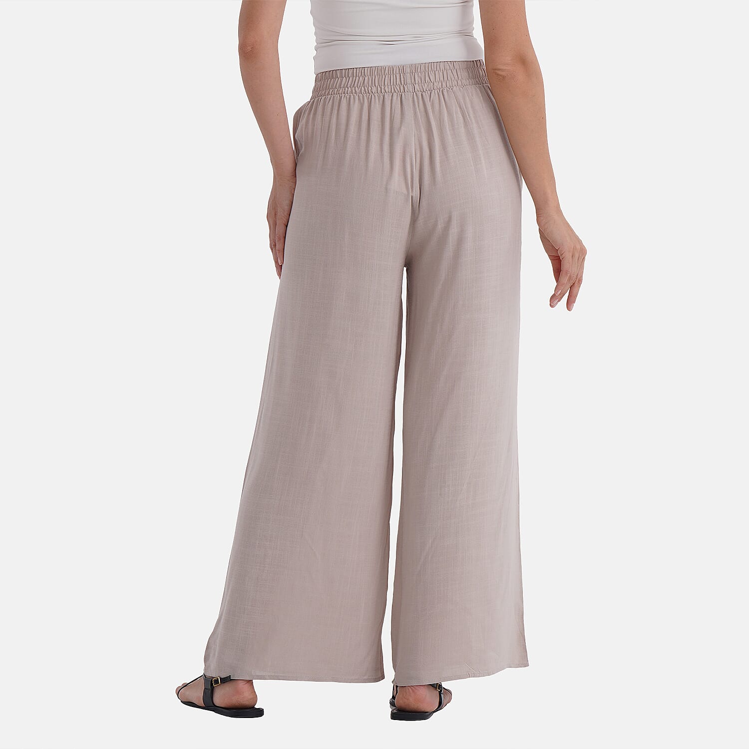 La Marey Casual Wide Leg Trousers with Elastic Waist (Size 16 to 18) - Beige