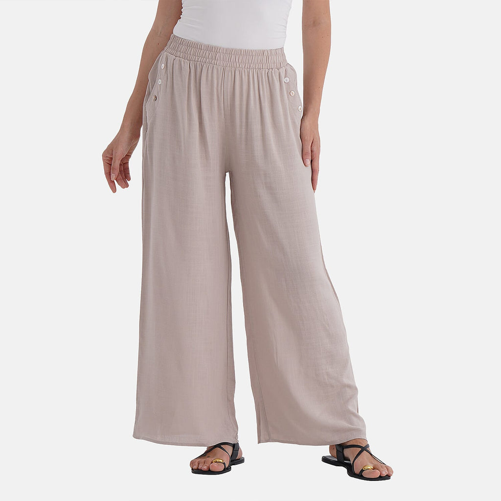 La Marey Casual Wide Leg Trousers with Elastic Waist (Size 16 to 18) - Beige