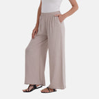 La Marey Casual Wide Leg Trousers with Elastic Waist (Size 12 to 14) - Beige