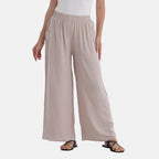La Marey Casual Wide Leg Trousers with Elastic Waist (Size 12 to 14) - Beige