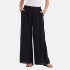 La Marey Casual Wide Leg Trousers with Elastic Waist (Size 12 to 14) - Black