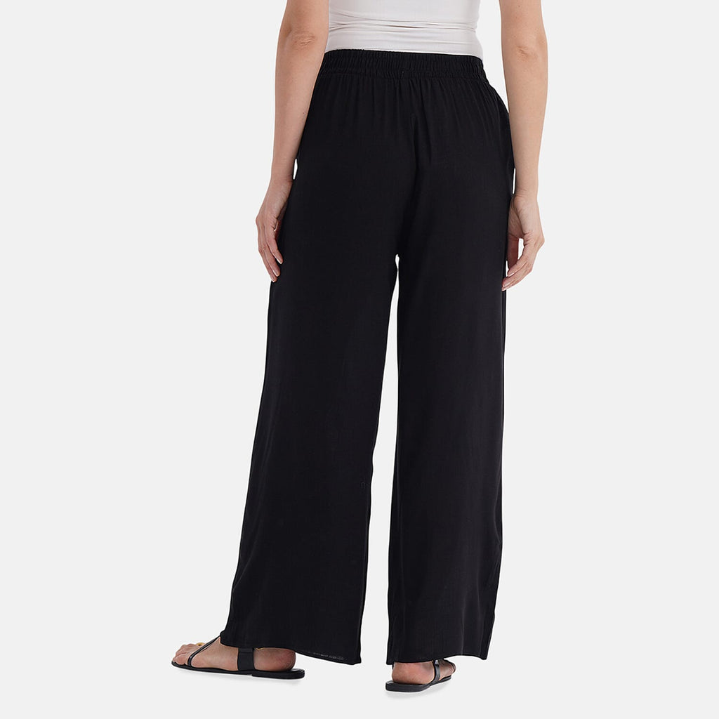 La Marey Casual Wide Leg Trousers with Elastic Waist (Size 12 to 14) - Black