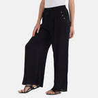 La Marey Casual Wide Leg Trousers with Elastic Waist (Size 12 to 14) - Black