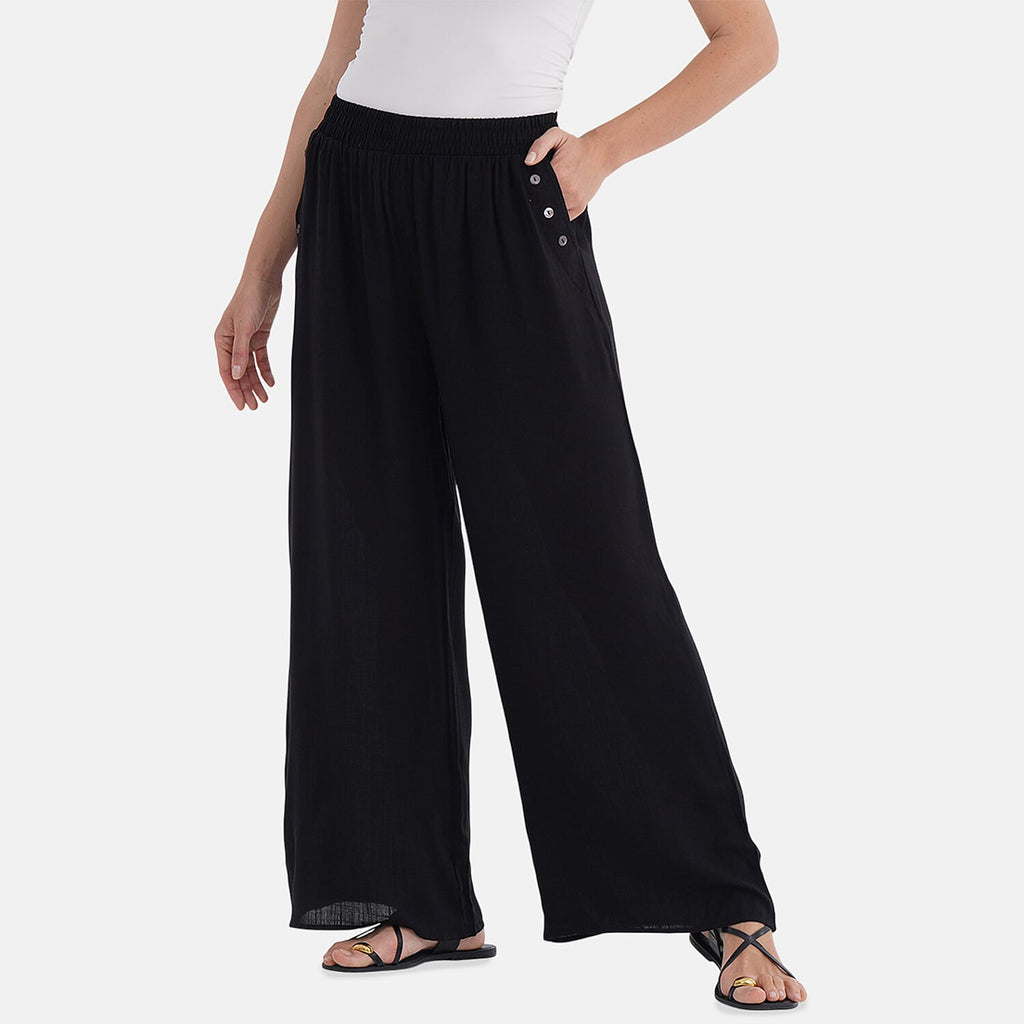 La Marey Casual Wide Leg Trousers with Elastic Waist (Size 12 to 14) - Black