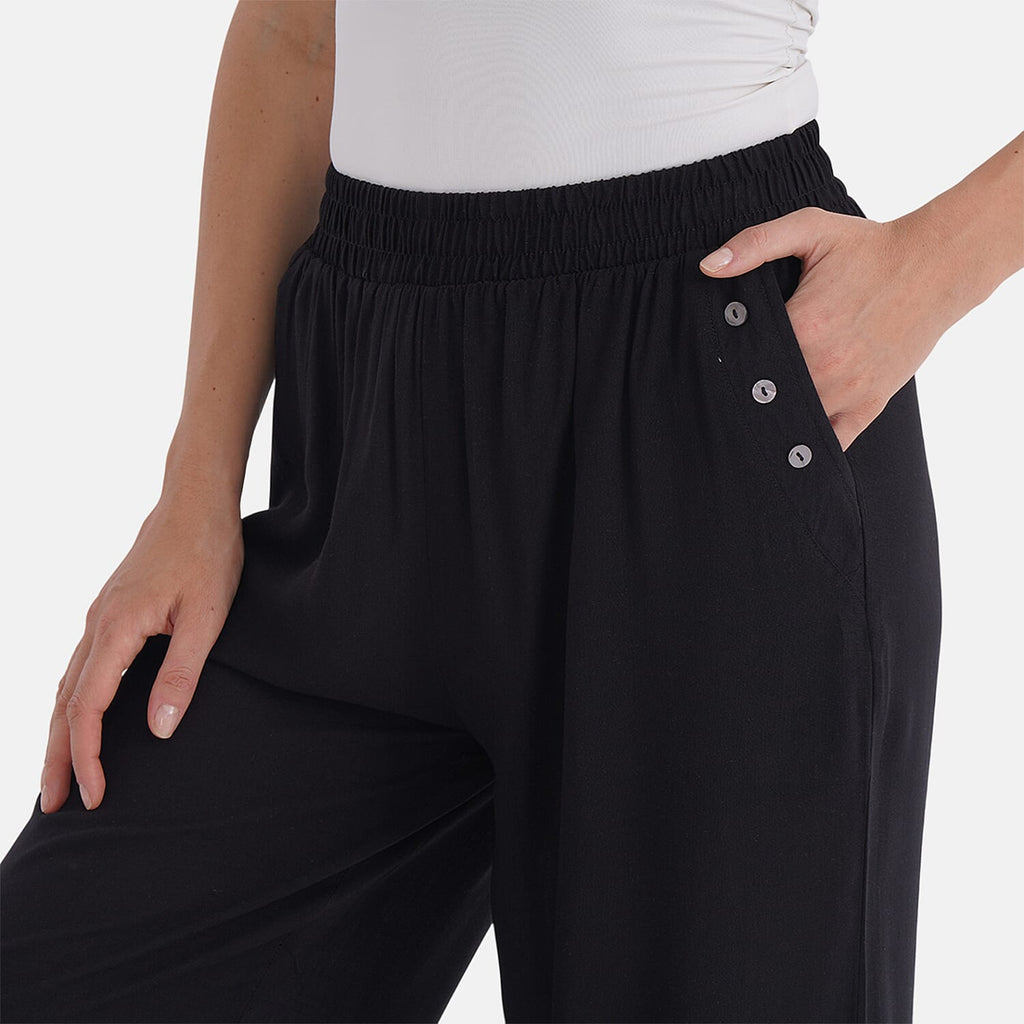 La Marey Casual Wide Leg Trousers with Elastic Waist (Size 12 to 14) - Black
