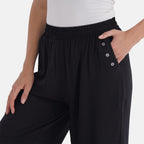La Marey Casual Wide Leg Trousers with Elastic Waist (Size 12 to 14) - Black