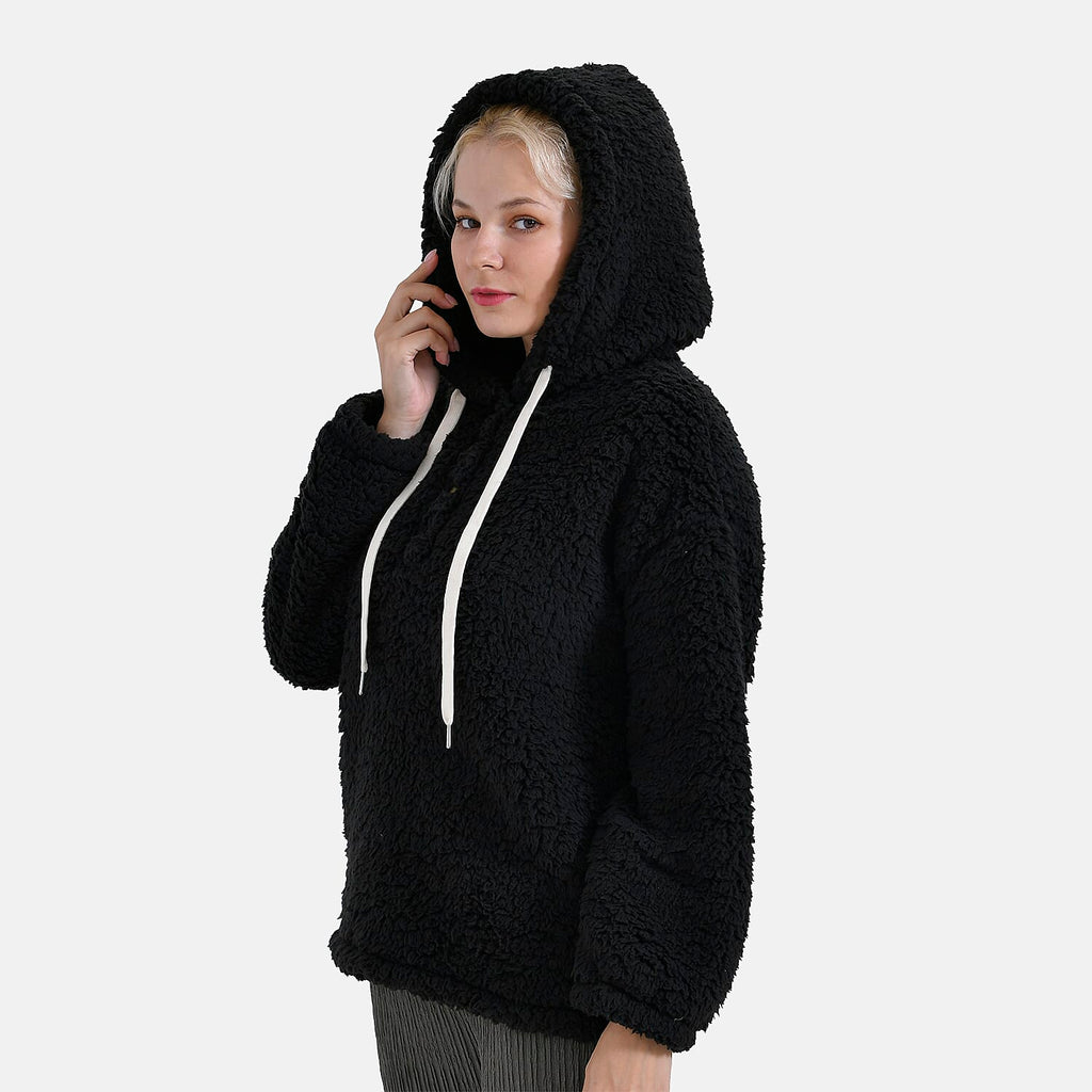 La Marey Plush Hoodie with Buttons (Size XL) - Black