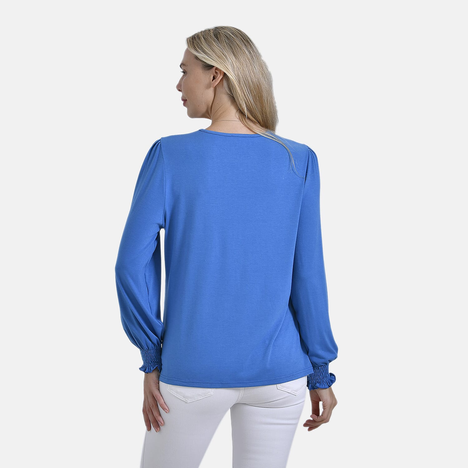 La Marey V-Neck Long Sleeve Jersey Top (Size M) - Blue