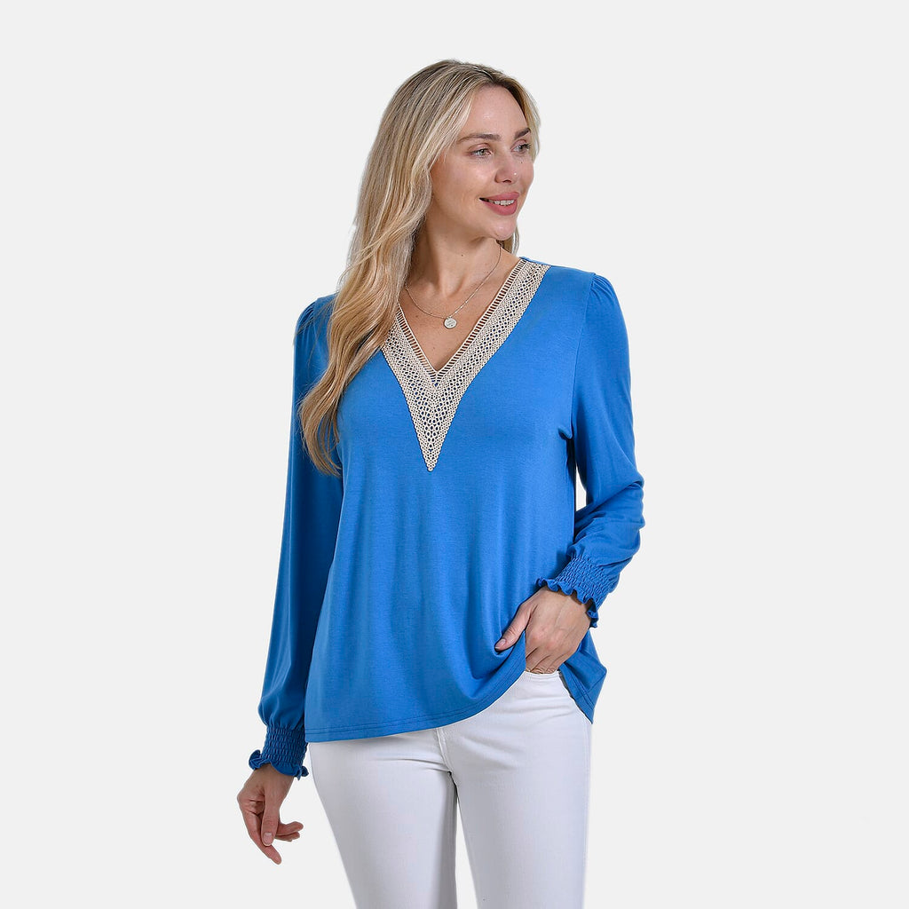 La Marey V-Neck Long Sleeve Jersey Top (Size M) - Blue