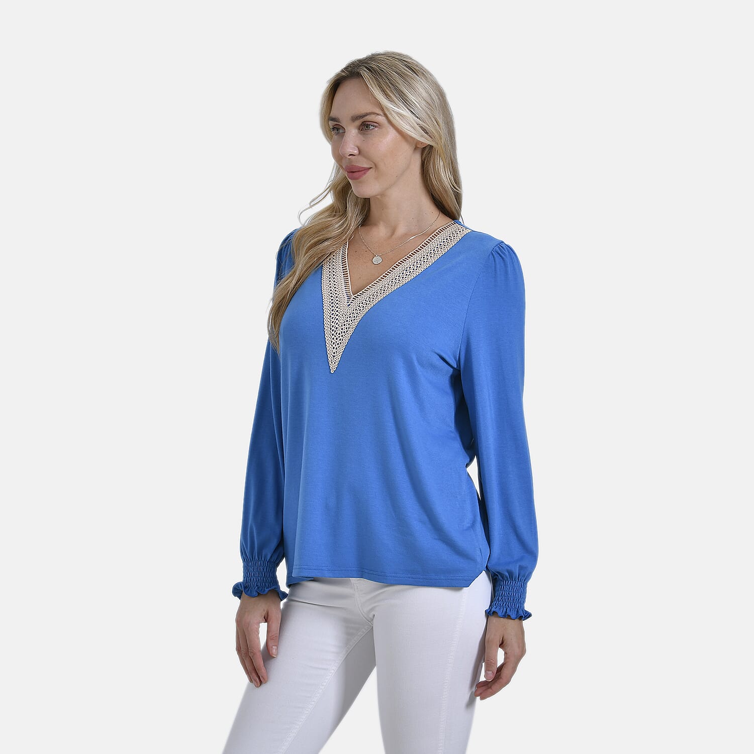 La Marey V-Neck Long Sleeve Jersey Top (Size M) - Blue