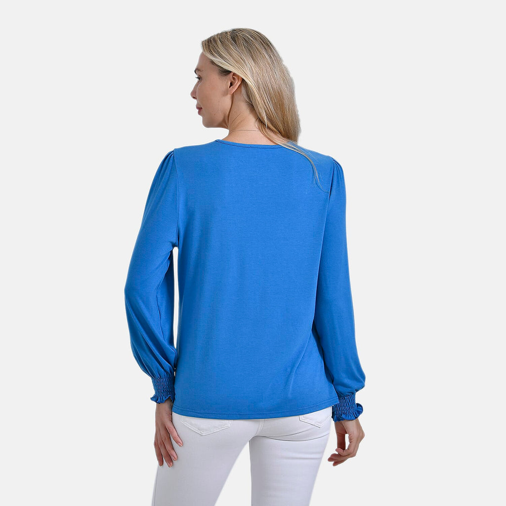 La Marey V-Neck Long Sleeve Jersey Top (Size L) - Blue