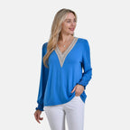 La Marey V-Neck Long Sleeve Jersey Top (Size L) - Blue