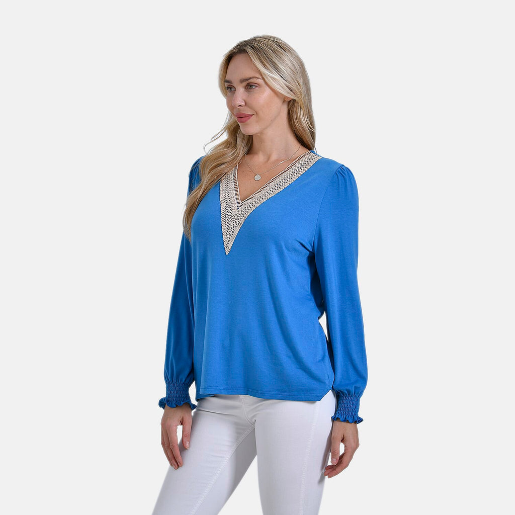 La Marey V-Neck Long Sleeve Jersey Top (Size L) - Blue
