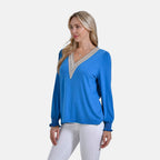 La Marey V-Neck Long Sleeve Jersey Top (Size L) - Blue