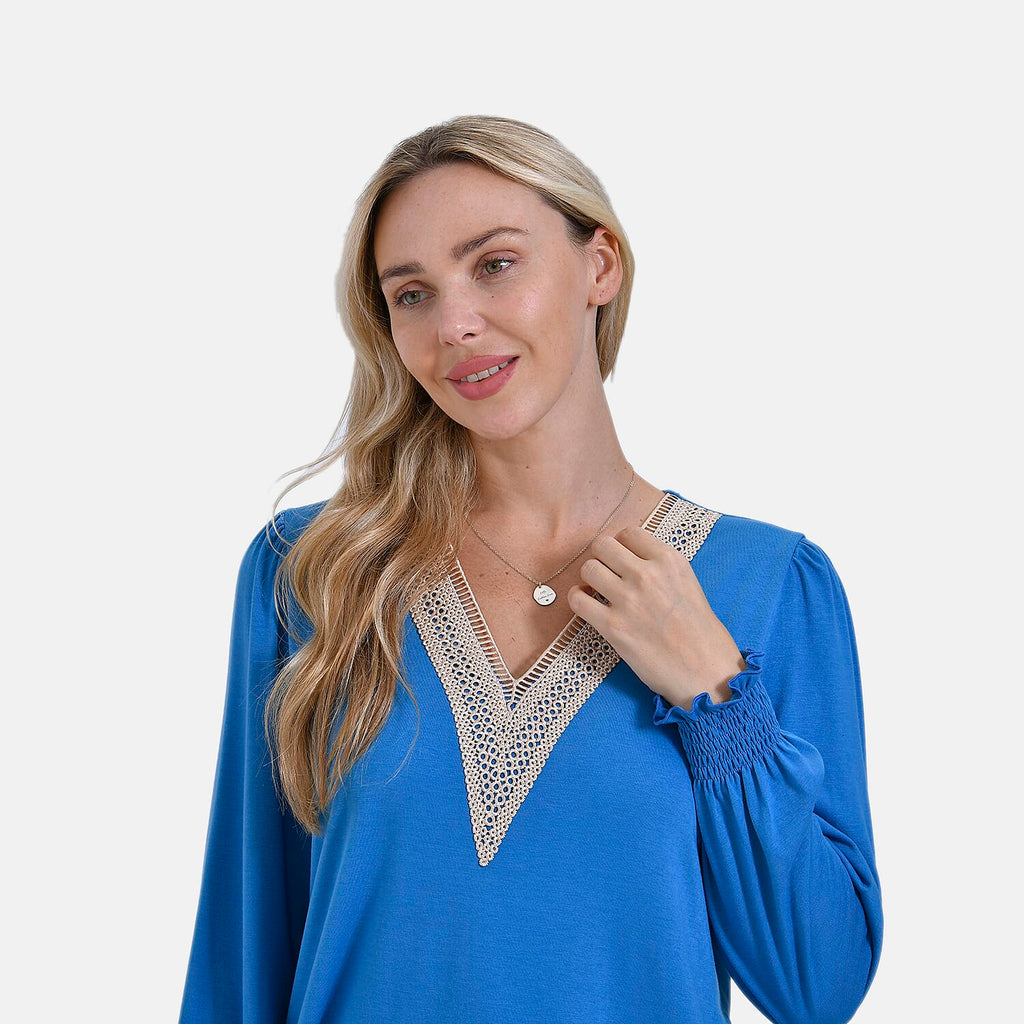 La Marey V-Neck Long Sleeve Jersey Top (Size L) - Blue
