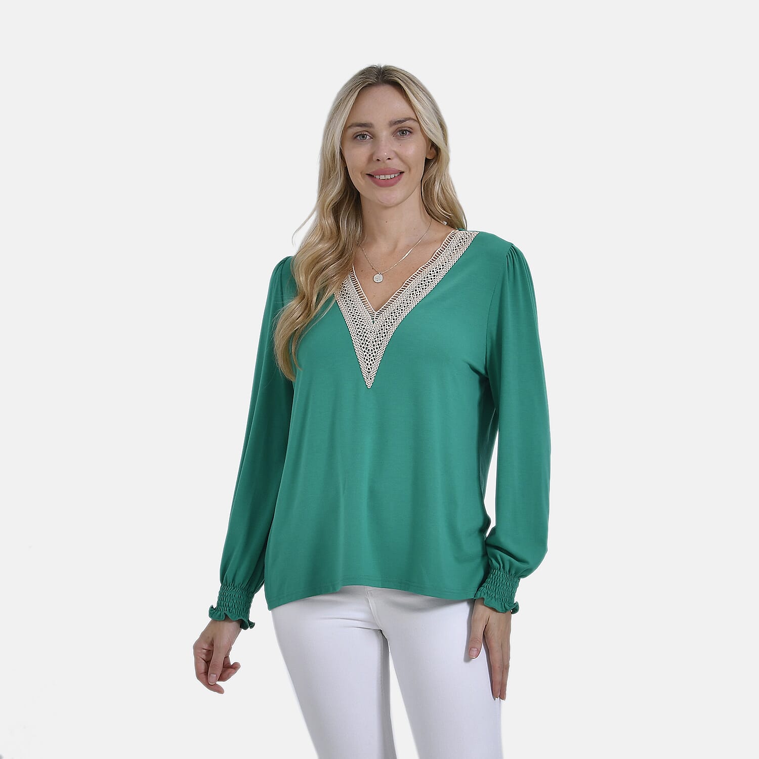 La Marey V-Neck Long Sleeve Jersey Top (Size L) - Green