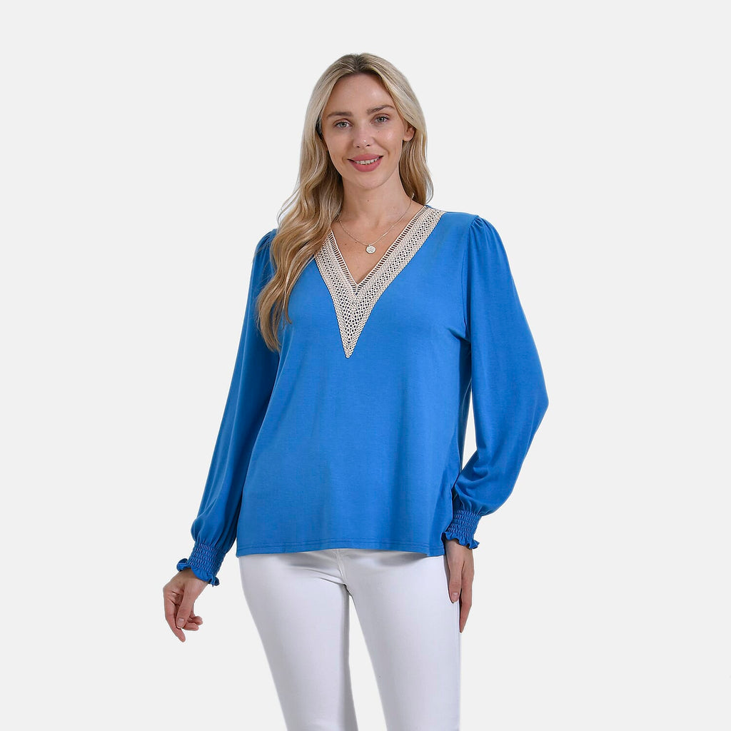 La Marey V-Neck Long Sleeve Jersey Top (Size XL) - Blue