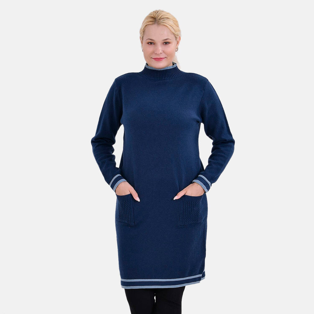 Limited Collection La Marey Cotton Blend Knitted Dress (Size S-M) - Navy & Cream - Navy Cream & Cream