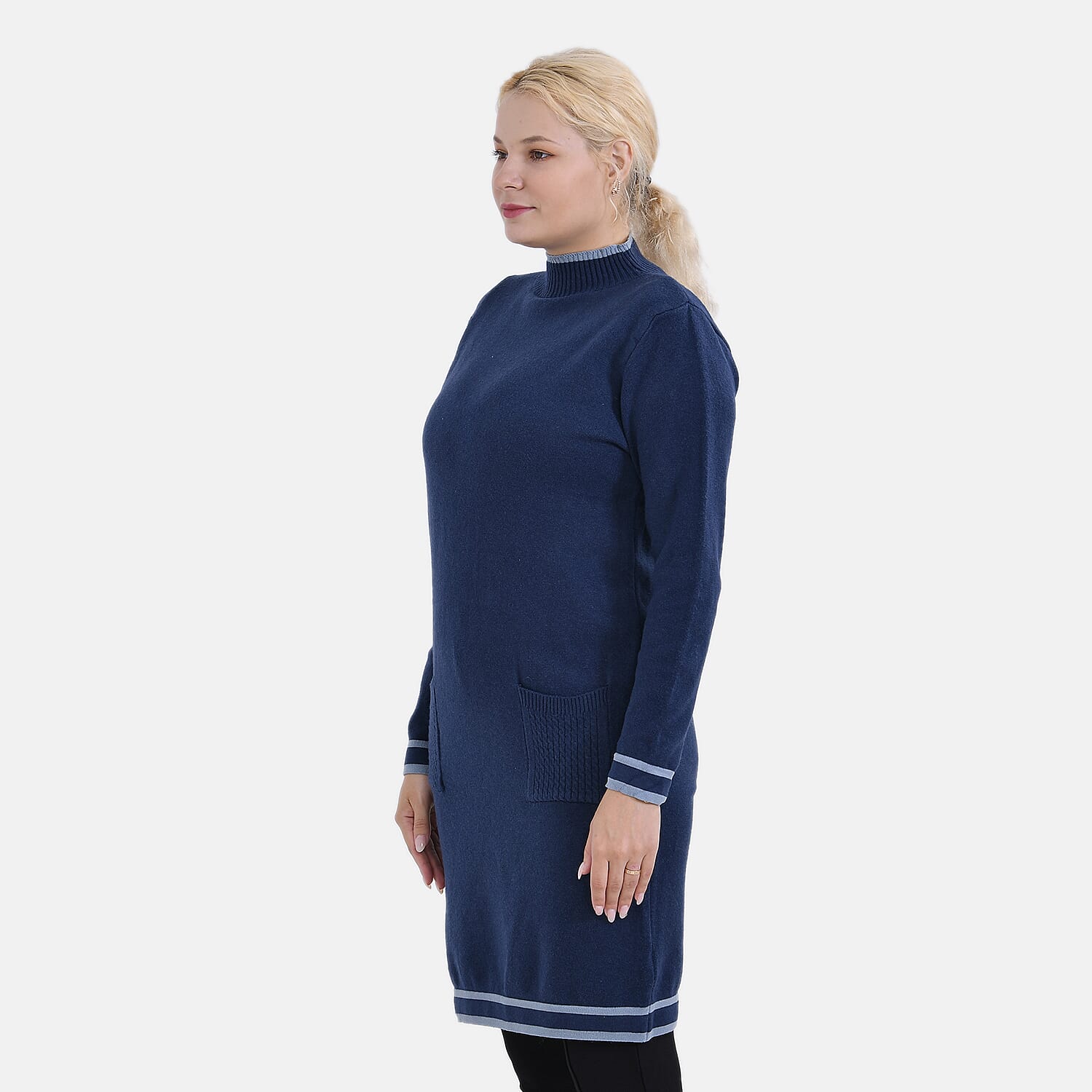 Limited Collection La Marey Cotton Blend Knitted Dress (Size S-M) - Navy & Cream - Navy Cream & Cream