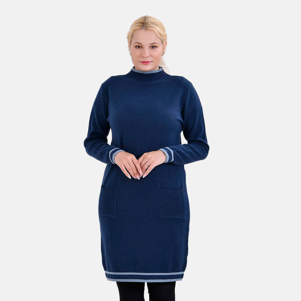 Limited Collection La Marey Cotton Blend Knitted Dress (Size S-M) - Navy & Cream - Navy Cream & Cream