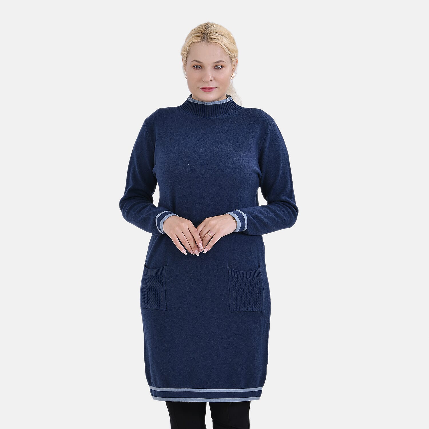 Limited Collection La Marey Cotton Blend Knitted Dress (Size S-M) - Navy & Cream - Navy Cream & Cream