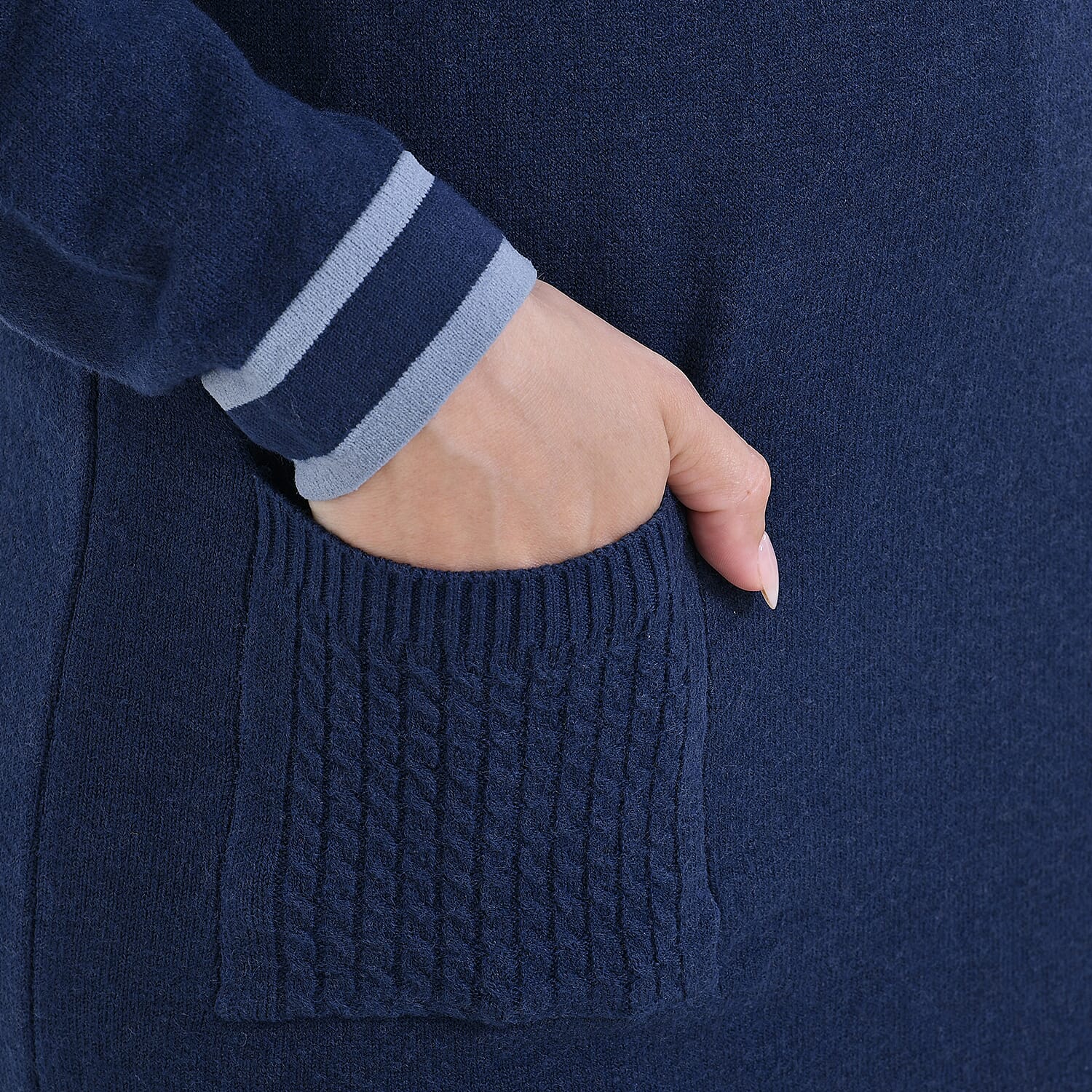 Limited Collection La Marey Cotton Blend Knitted Dress (Size S-M) - Navy & Cream - Navy Cream & Cream