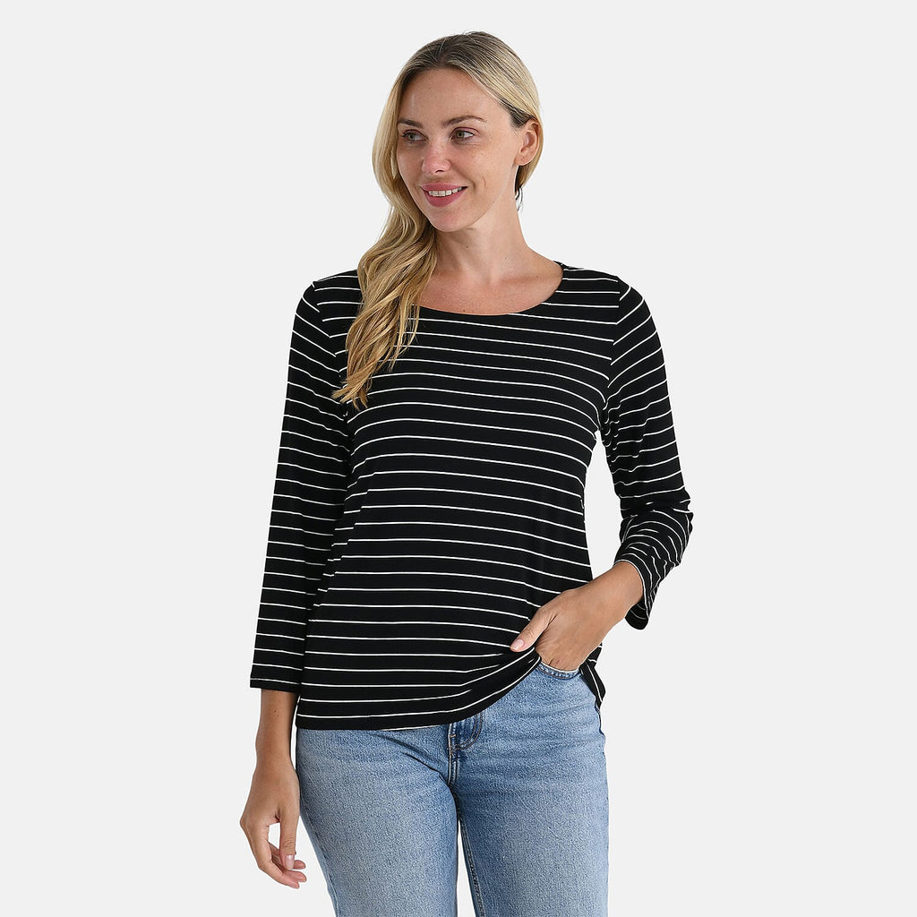 La Marey Striped Viscose Stretch T-shirt (Size XXL) - Black & White