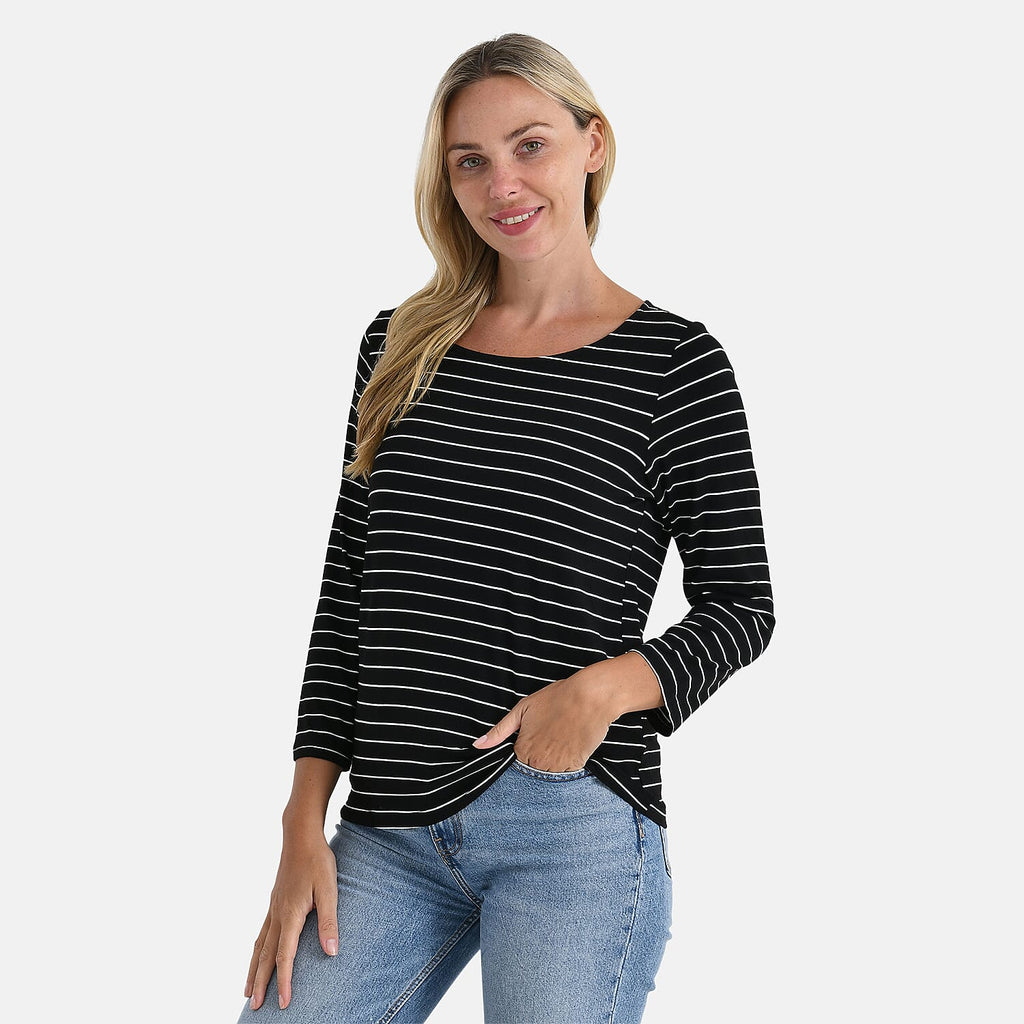 La Marey Striped Viscose Stretch T-shirt (Size XXL) - Black & White