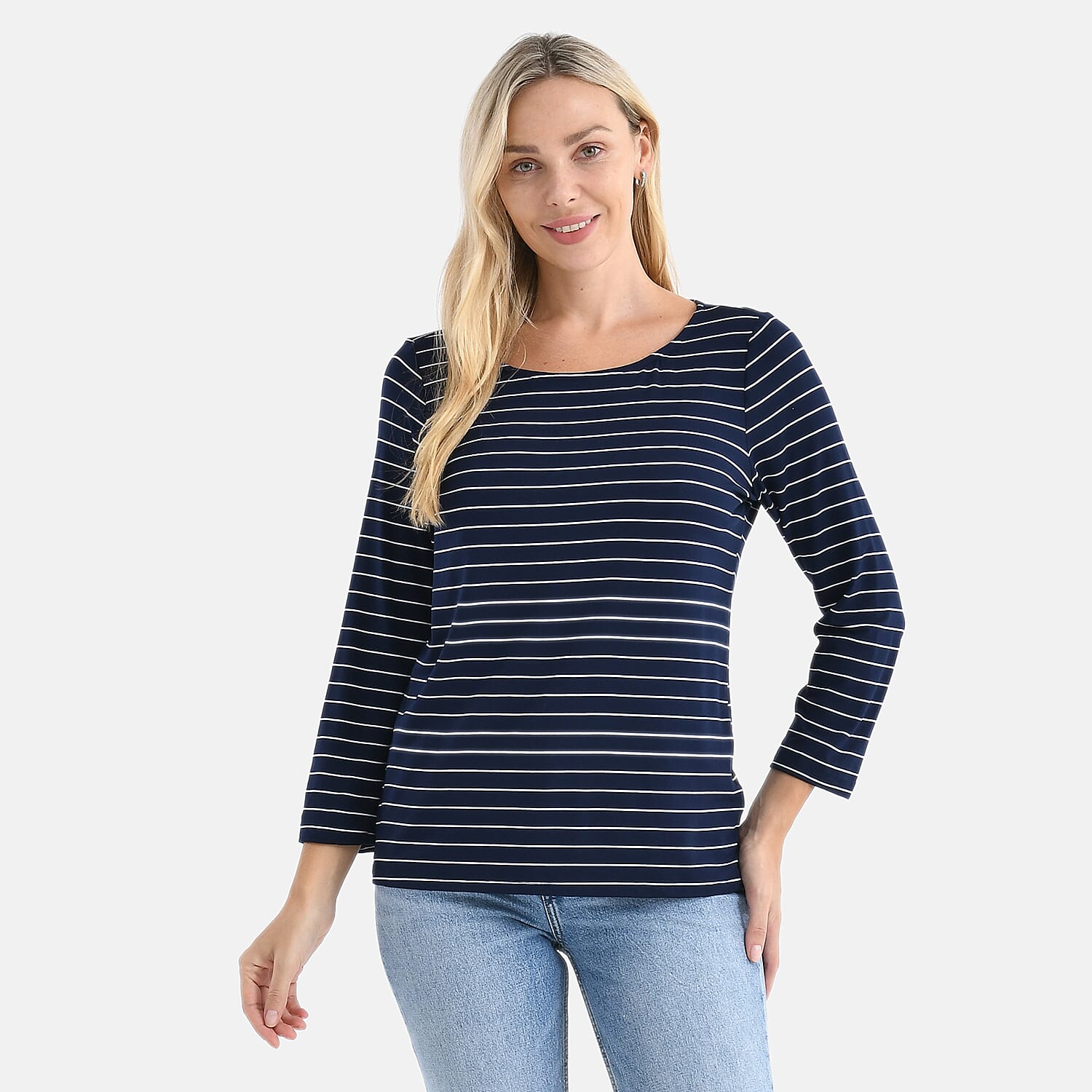 La Marey Viscose Stretch Top (Size 20 To 22) - Navy & White