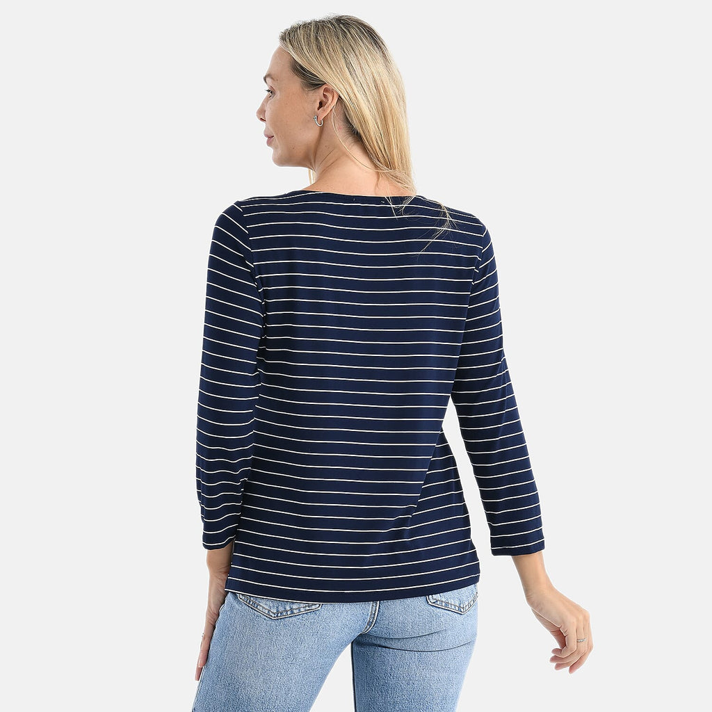 La Marey Viscose Stretch Top (Size 20 To 22) - Navy & White