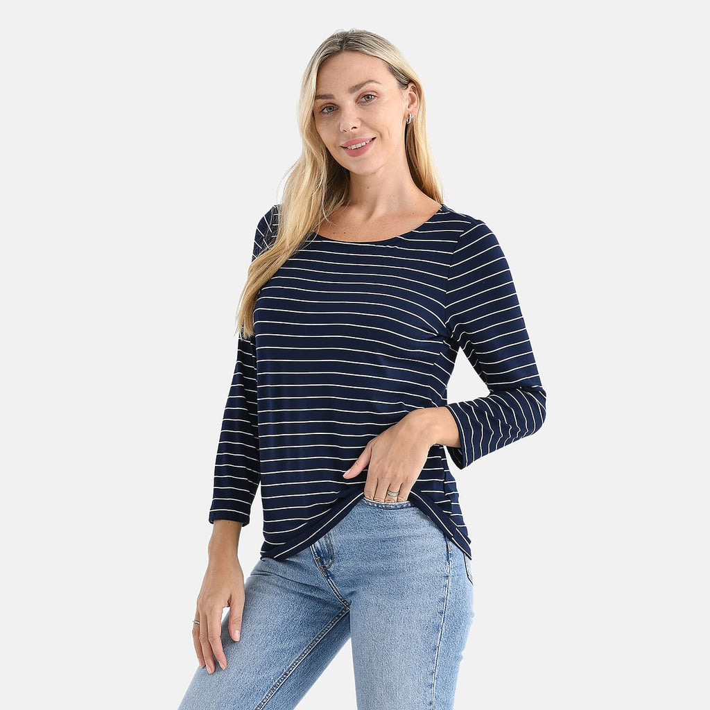 La Marey Viscose Stretch Top (Size 20 To 22) - Navy & White