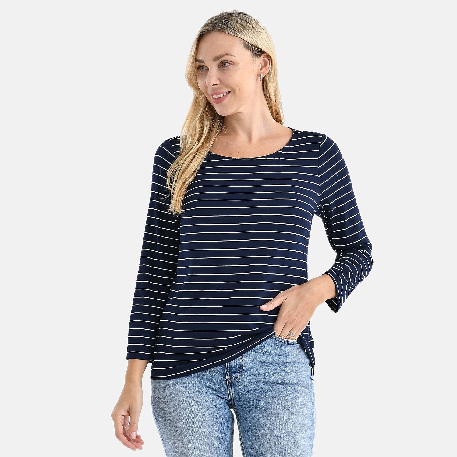 La Marey Viscose Stretch Top (Size 20 To 22) - Navy & White