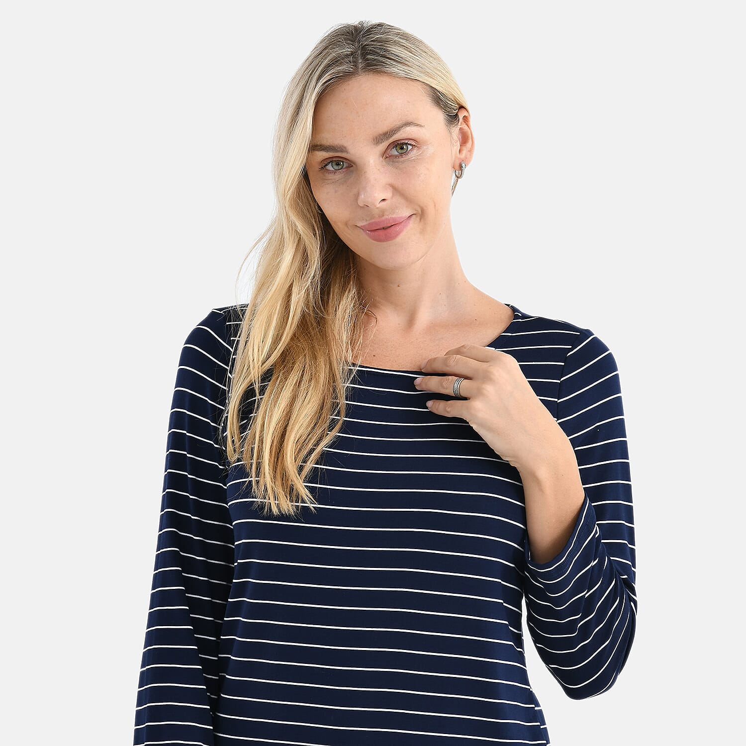 La Marey Viscose Stretch Top (Size 20 To 22) - Navy & White