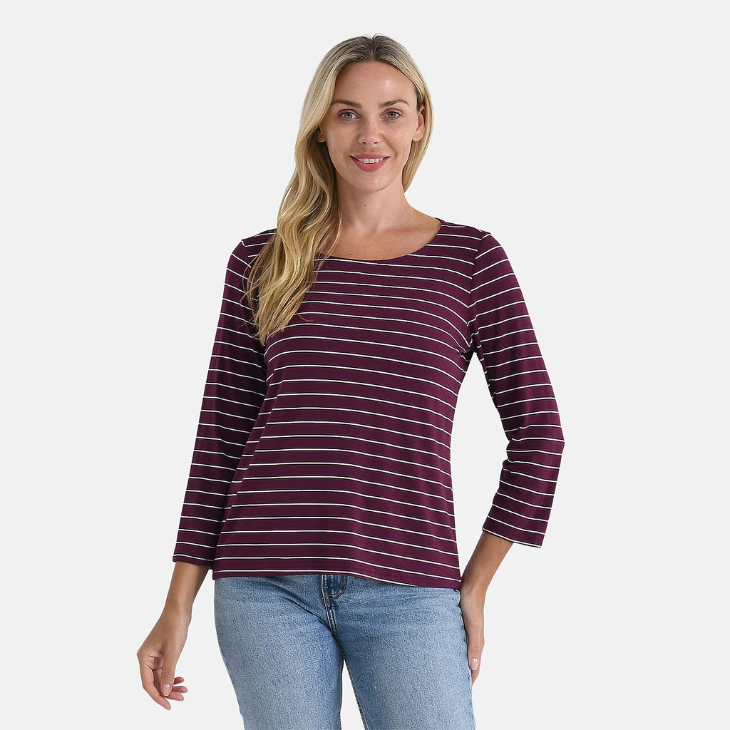 La Marey Striped Viscose Stretch T-shirt (Size XXL) - Dark Purple & White