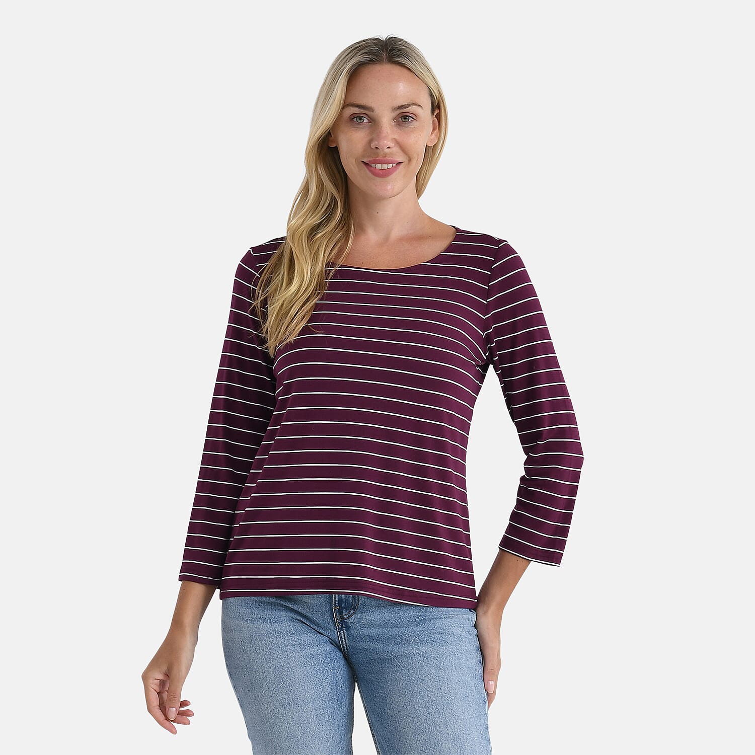 La Marey Striped Viscose Stretch T-shirt (Size XXL) - Dark Purple & White