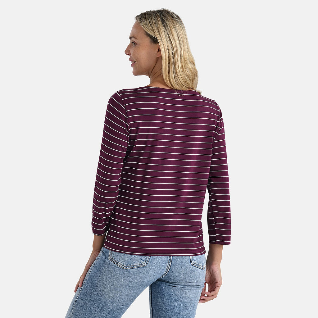 La Marey Striped Viscose Stretch T-shirt (Size XXL) - Dark Purple & White
