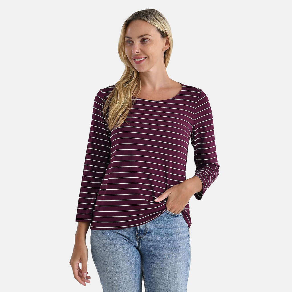 La Marey Striped Viscose Stretch T-shirt (Size XXL) - Dark Purple & White