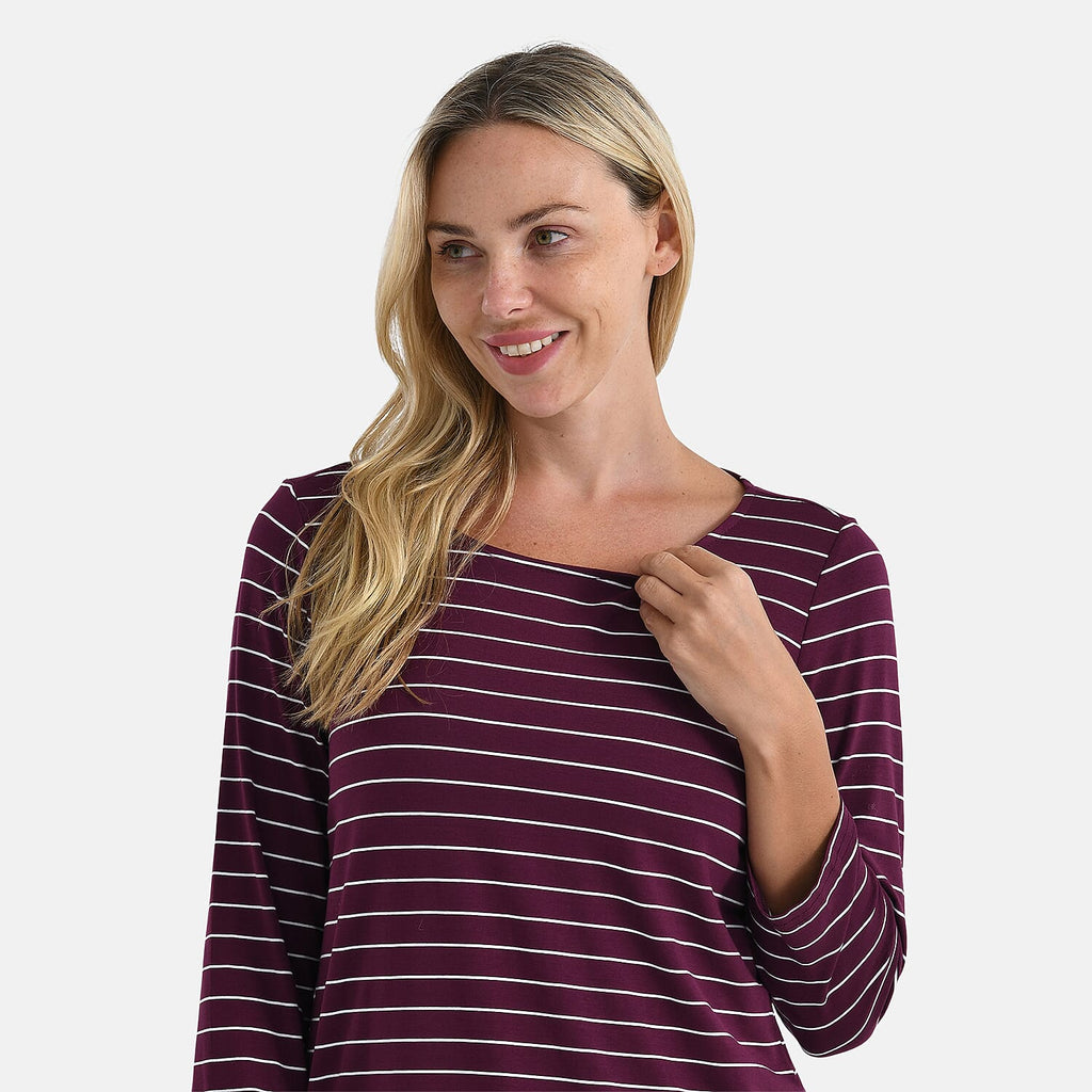 La Marey Striped Viscose Stretch T-shirt (Size XXL) - Dark Purple & White
