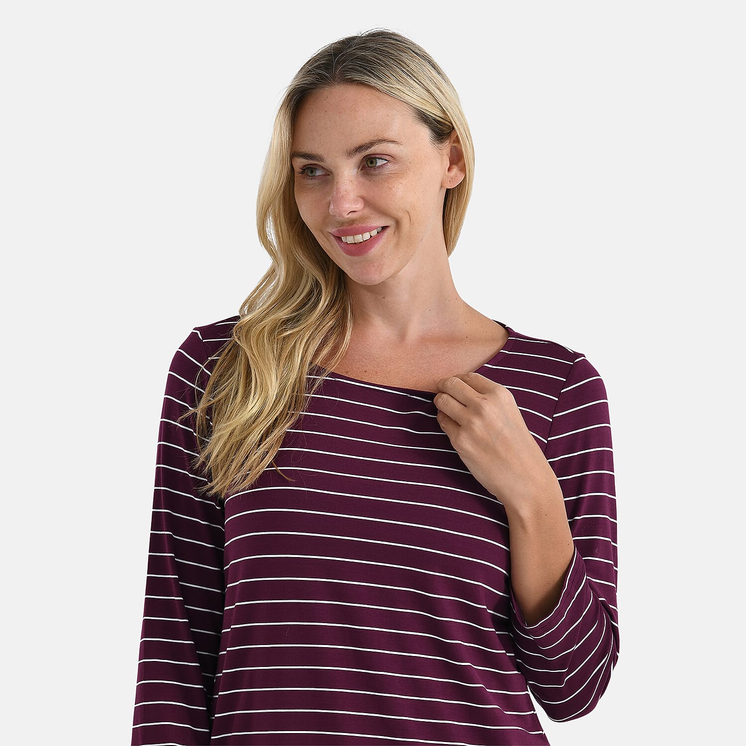 La Marey Striped Viscose Stretch T-shirt (Size XXL) - Dark Purple & White