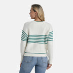 La Marey Soft Touch Striped Jumper (Size M) - Off-White & Green