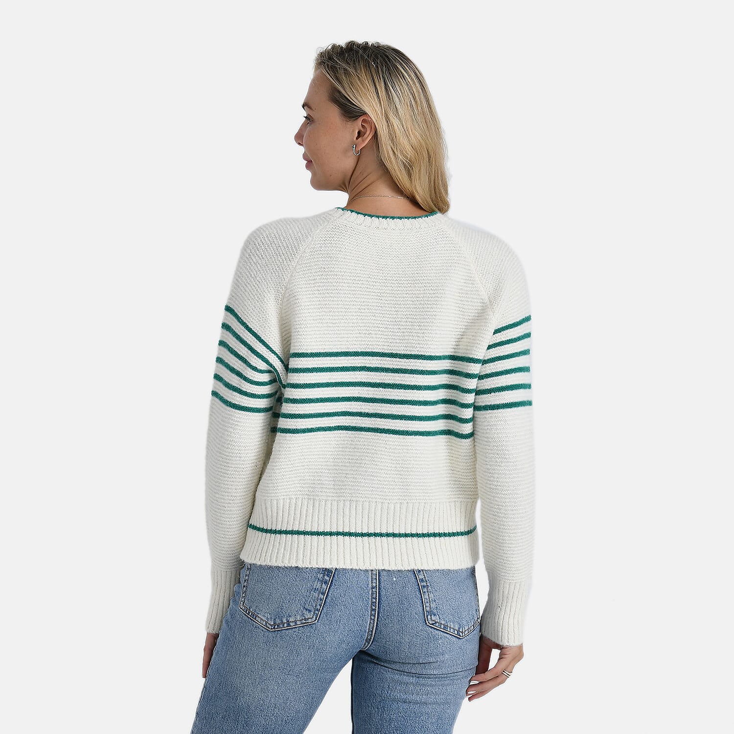 La Marey Soft Touch Striped Jumper (Size M) - Off-White & Green