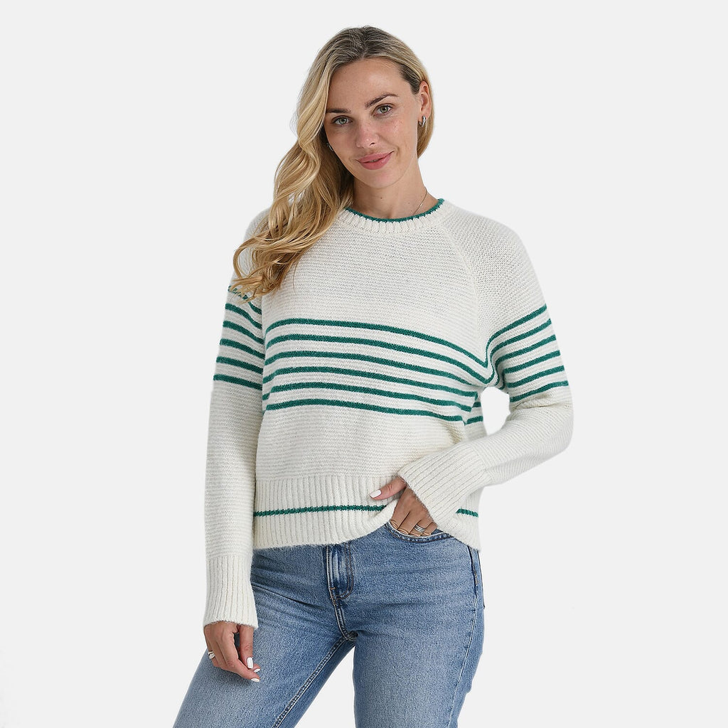 La Marey Soft Touch Striped Jumper (Size M) - Off-White & Green