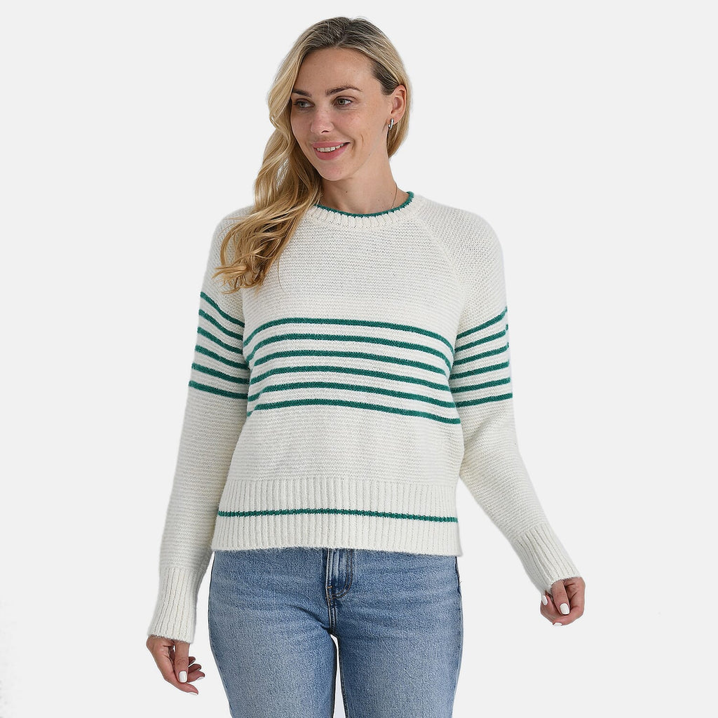 La Marey Soft Touch Striped Jumper (Size M) - Off-White & Green