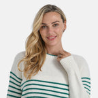 La Marey Soft Touch Striped Jumper (Size M) - Off-White & Green