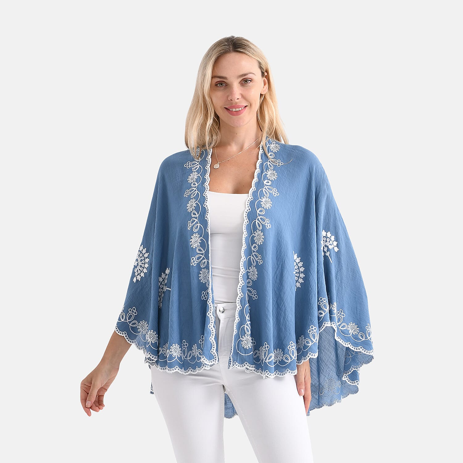 La Marey Stylish Embroidery Short Kimono (One Size) - Blue
