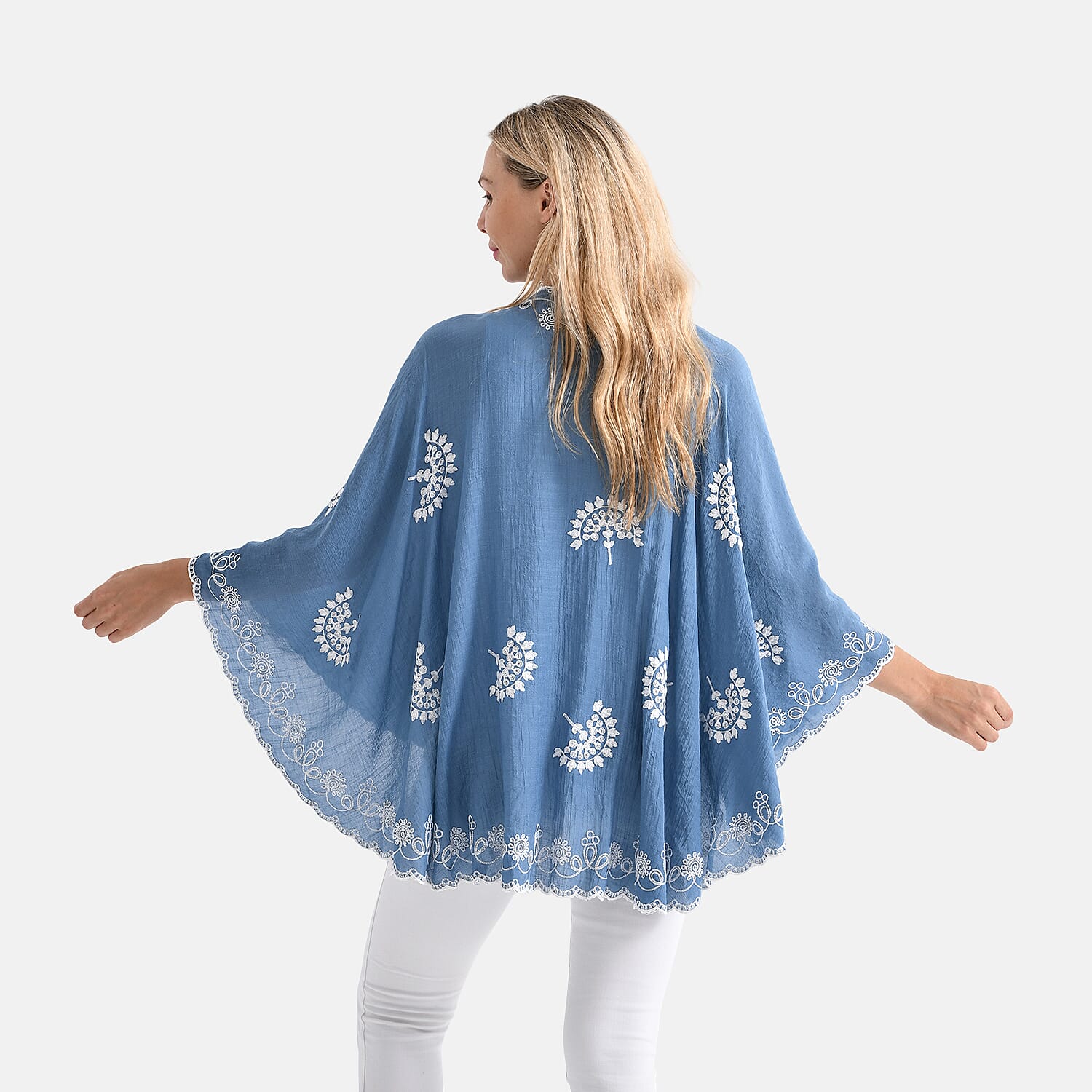 La Marey Stylish Embroidery Short Kimono (One Size) - Blue