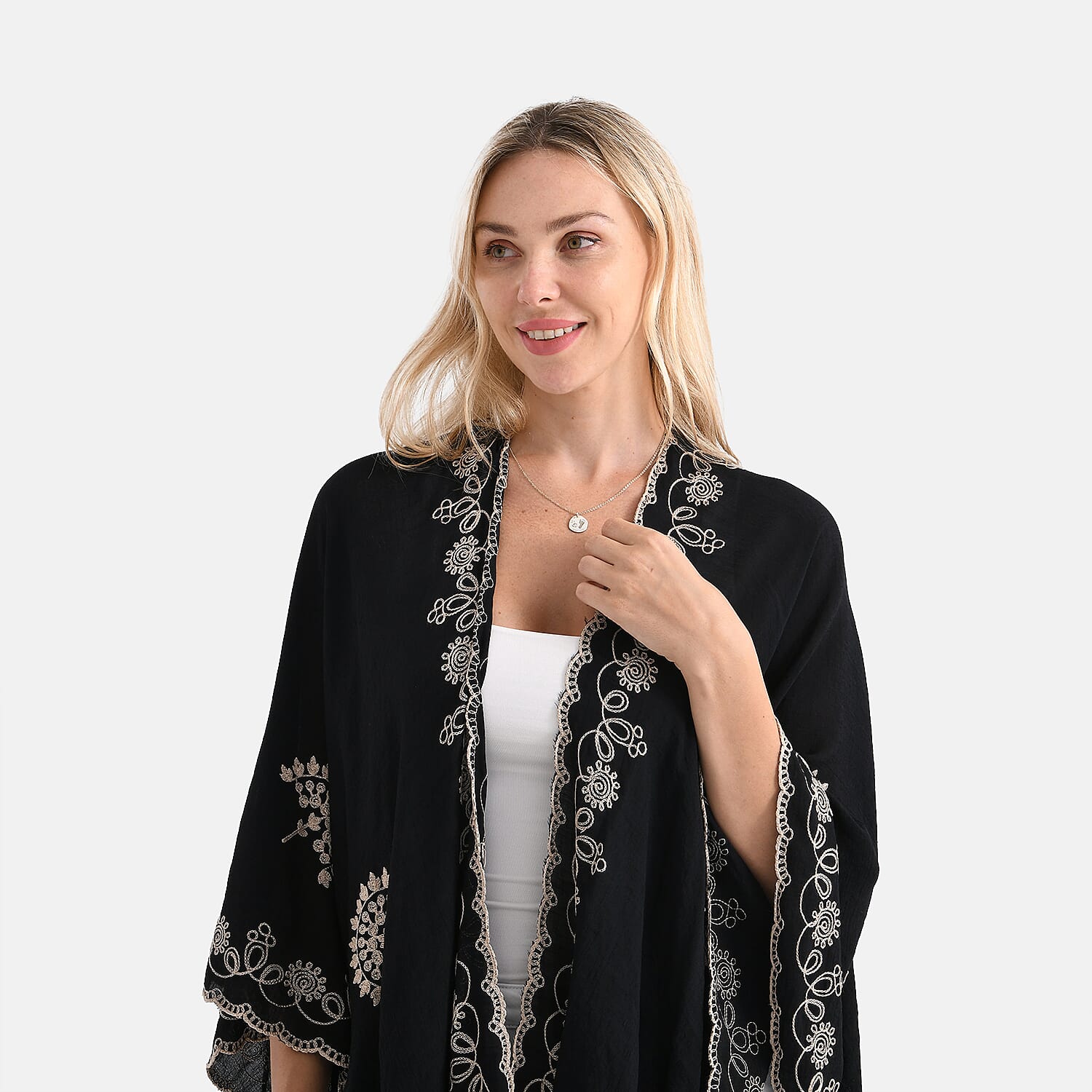 La Marey Stylish Embroidery Short Kimono (One Size) - Black