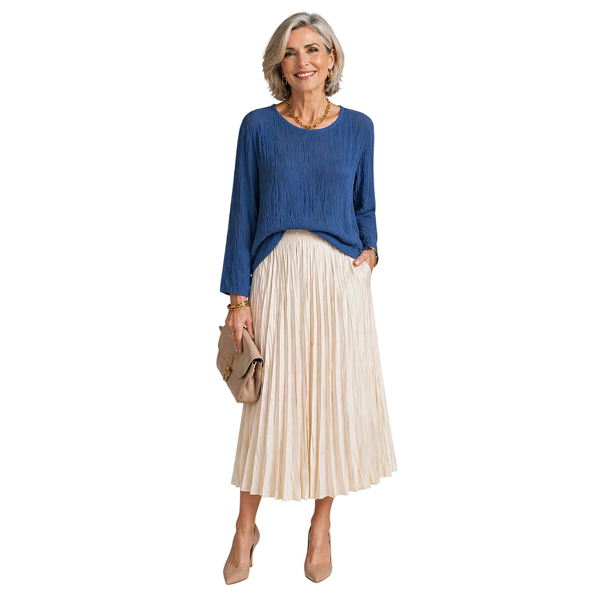 La Marey Textured Long Sleeve Top (Size L, 16-18) - Blue