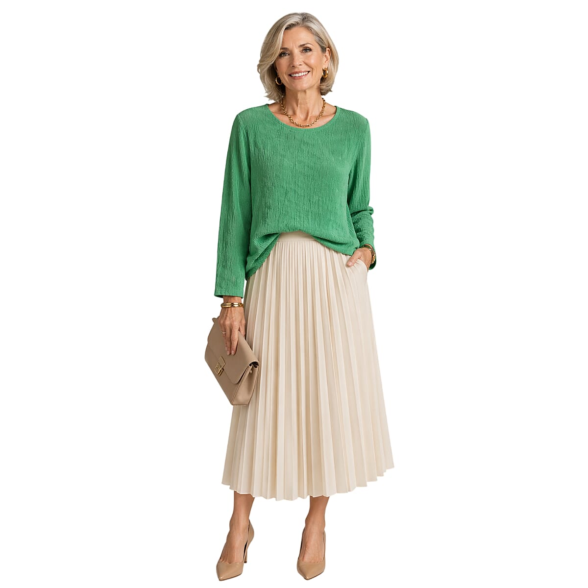 La Marey Textured Long Sleeve Top (Size L, 16-18) - Green